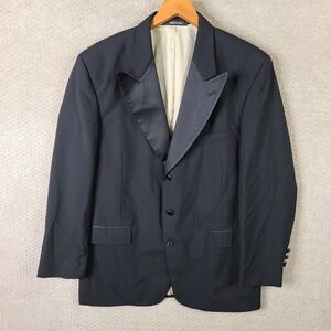 Vintage Chaps Ralph Lauren Tuxedo Jacket Mens 44L‎ Black Blazer Peak Lapels USA